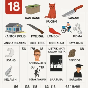 Erek Erek 18 bergambar kas uang, kucing, parang, lombok, kantor polisi, polo air dan tabel angka 2D 3D 4D versi SIBAYAKTOTO