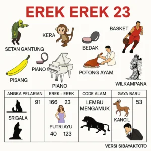 Erek Erek 23 bergambar setan gantung, kera, bedak, pemain basket, pisang, piano, potong ayam, Wilkampana dan tabel angka 2D 3D 4D versi SIBAYAKTOTO
