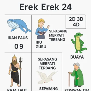 Erek Erek 24 dengan simbol kode alam sepasang merpati terbang, ikan paus, raja laut, pohon salak, buaya dan perawan tua sebagai petunjuk angka togel 2D 3D 4D