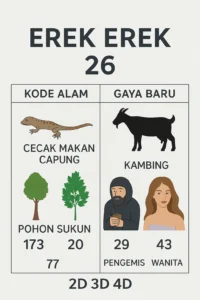 Erek Erek 26 dengan simbol kode alam cecak makan capung, pohon sukun, laba-laba, pengemis, kambing dan wanita cantik sebagai petunjuk angka togel 2D 3D 4D