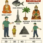 Erek Erek 72 bergambar dewa langit, ikan dorang, menanam kelapa, tugu, Betara Guru, tukang parkir dan candi dengan tabel angka togel 2D 3D 4D TOTO4D versi SIBAYAKTOTO.