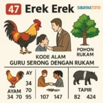 Erek Erek 47 dengan simbol kode alam ayam, pemotong kayu, guru serong dengan murid dan pohon rukam serta gaya baru tapir dan penyair sebagai petunjuk angka togel 2D 3D 4D.