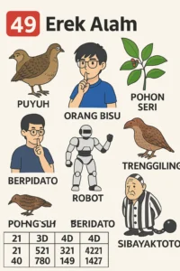 Erek Erek 49 dengan simbol kode alam puyuh, orang bisu, robot dan berpidato serta pohon seri, trenggiling dan tahanan sebagai petunjuk angka togel 2D 3D 4D SIBAYAKTOTO.