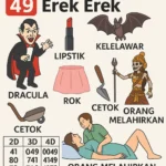 Erek Erek 49 bergambar Dracula, lipstik, kelelawar, mendaki gunung, cetok, rok, Betara Durga dan orang melahirkan dengan tabel angka 2D 3D 4D versi SIBAYAKTOTO.
