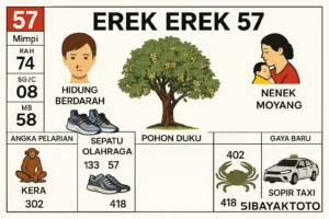 Erek Erek 57 dengan kode alam hidung berdarah mimisan dan pohon duku serta pelarian kepiting, gaya baru kera dan nenek moyang sebagai petunjuk angka togel 2D 3D 4D.