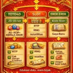 Infografis peta belajar SIBAYAKTOTO berisi jalur TOTO4D, slot (RTP RNG volatilitas hit rate), dan erek erek untuk edukasi main bijak.