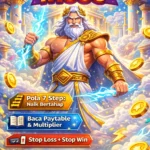 Poster edukasi SIBAYAKTOTO bergambar Zeus dengan teks MAXWIN x1000, berisi poin pola nominal bertahap, baca paytable multiplier, serta stop loss dan stop win