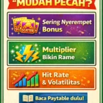 Infografis SIBAYAKTOTO tentang situs slot terbaik mudah pecah: penjelasan bonus, multiplier, hit rate, dan volatilitas serta ajakan membaca paytable